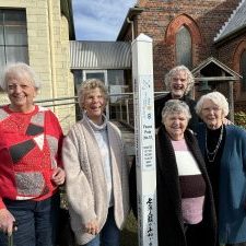 Jenny, Kathryn, Barbara, Peter and Frances pleased to have the peace Pole at Beaconsfield